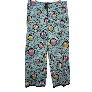 Nick & Nora Owl Pajama Pants XL 100% Cotton Lace Hem Drawstring Lounge Sleepwear